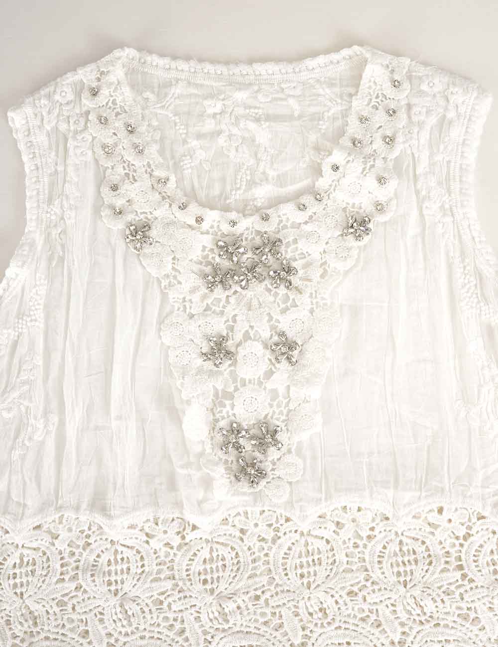 Ladies Crochet Lace Rhinestone Beaded Sleeveless Top