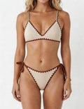 Ladies Contrast Trim V-Neck Textured Triangle Bikini Set