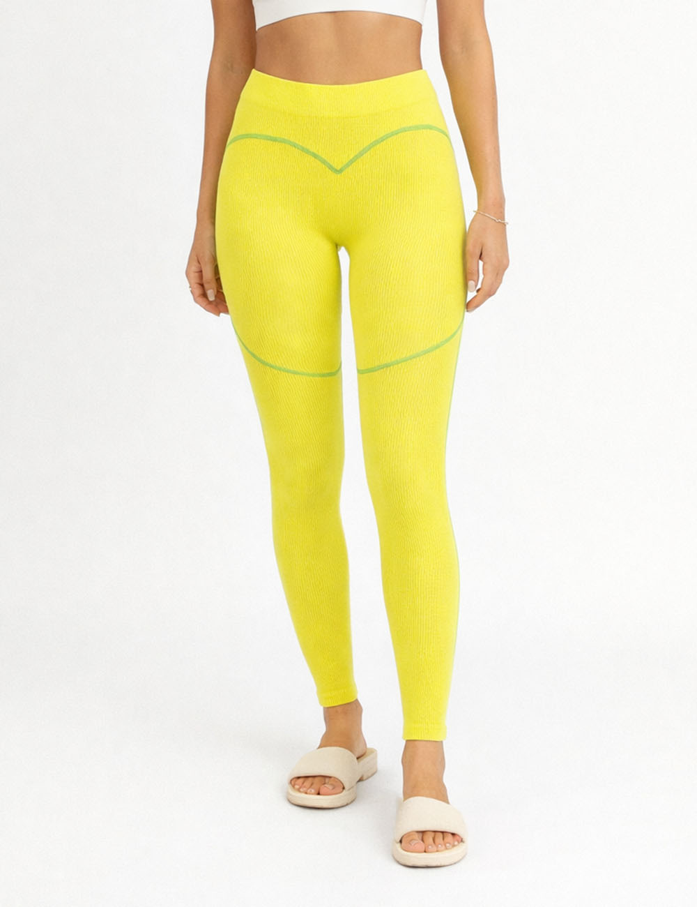 Ladies Ribbed Color Block Elastic Waist Yoga Pants