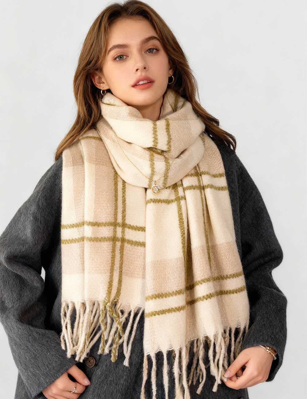 Ladies Soft Winter Checked Tassel Knit Scarf