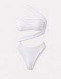 Ladies One Shoulder Irregular Monokini One Piece Swimsuit