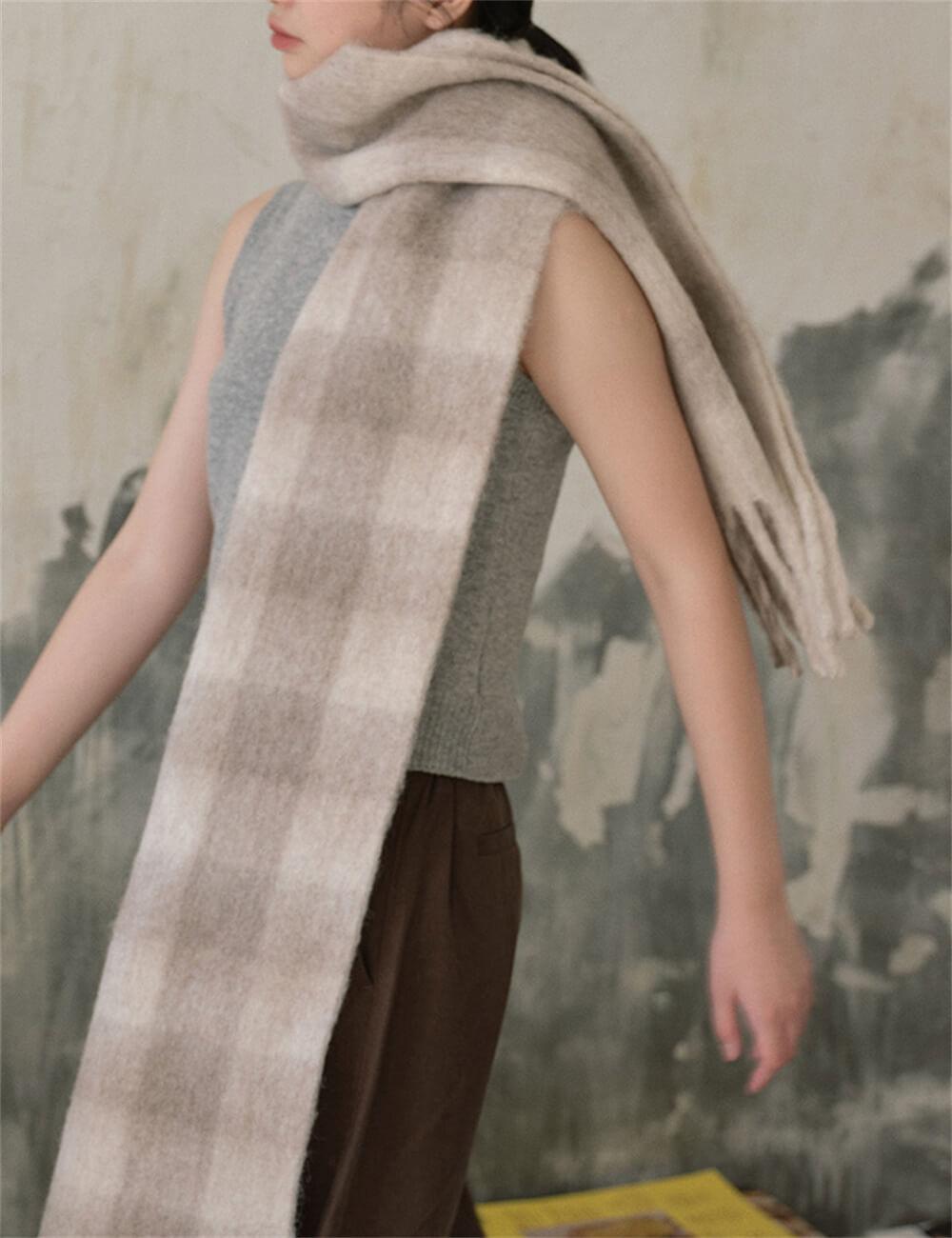 Ladies Color Block Stripe Tassel Kint Scarves YN039