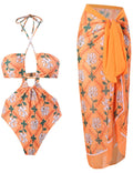 String Halter One Piece Swimwear with Cover SKSW40150