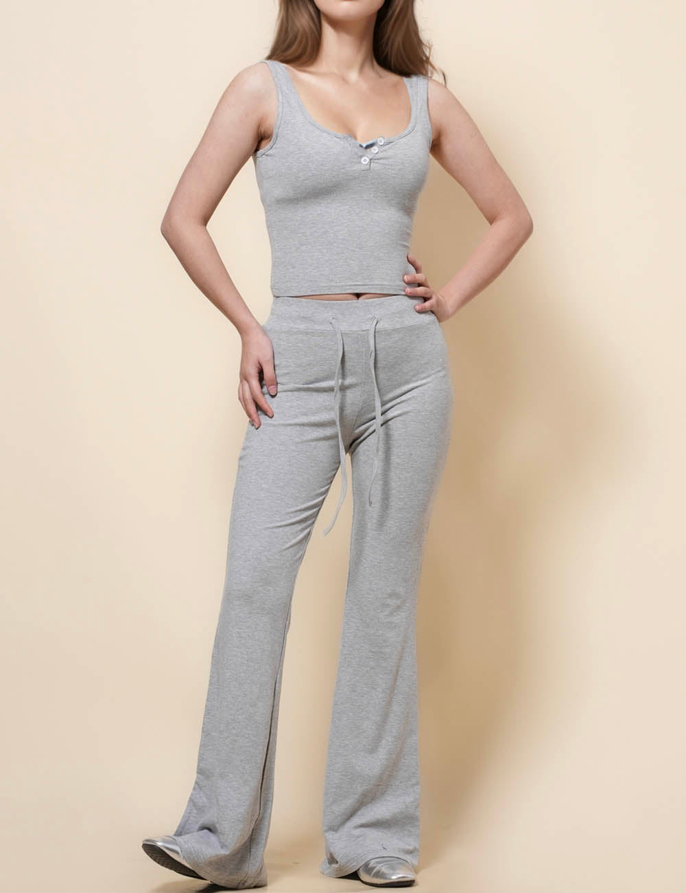 Ladies U-Neck Top Pants 2PCS Lounge Set SKST41214