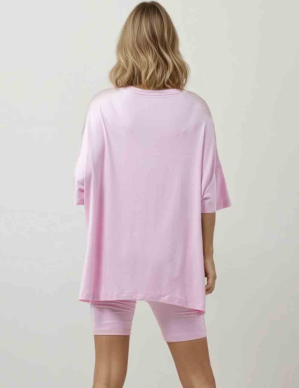 Ladies Solid Loungewear Outfits Loose Top & Slim Shorts Set