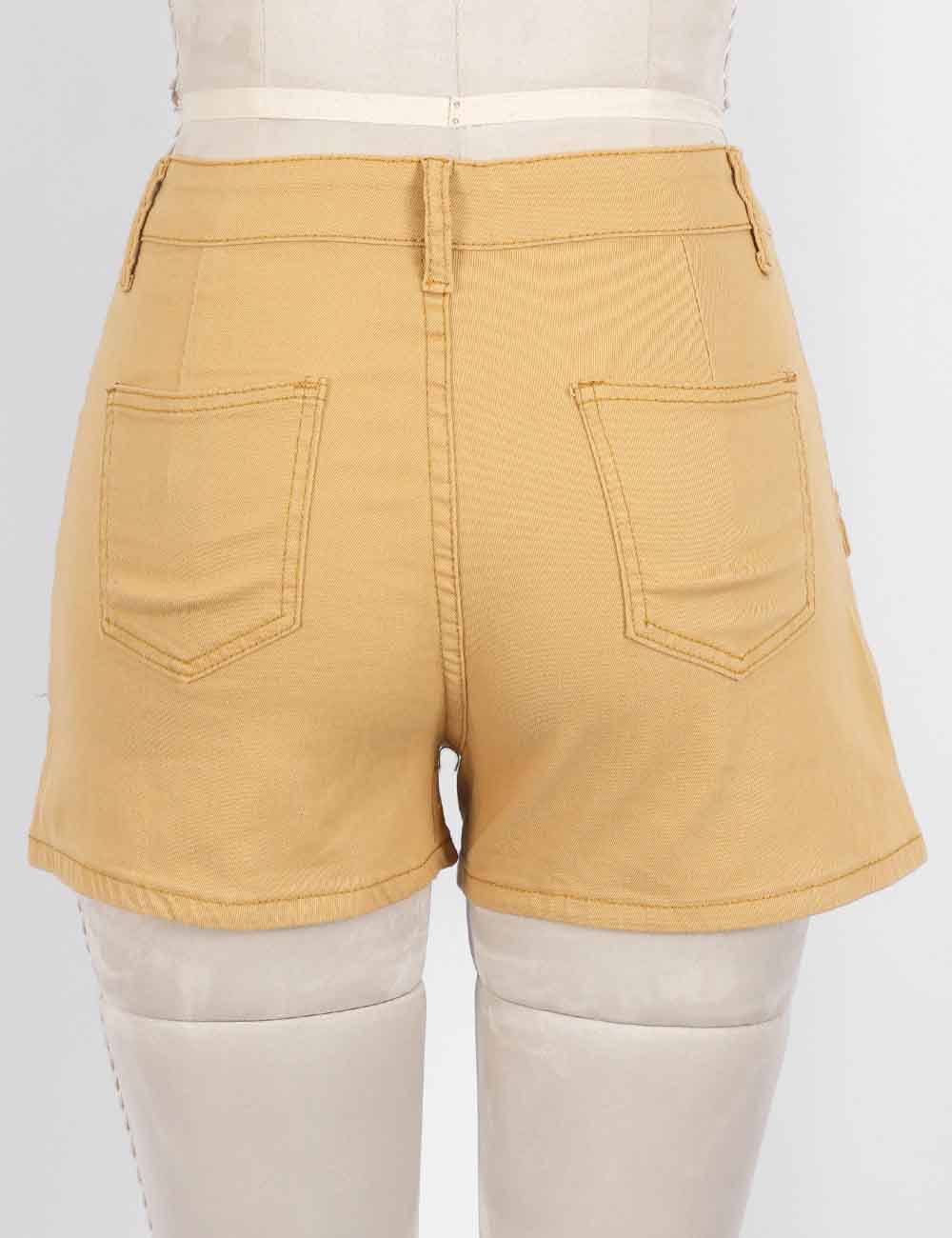 Ladies Solid Color Pockets Denim Shorts