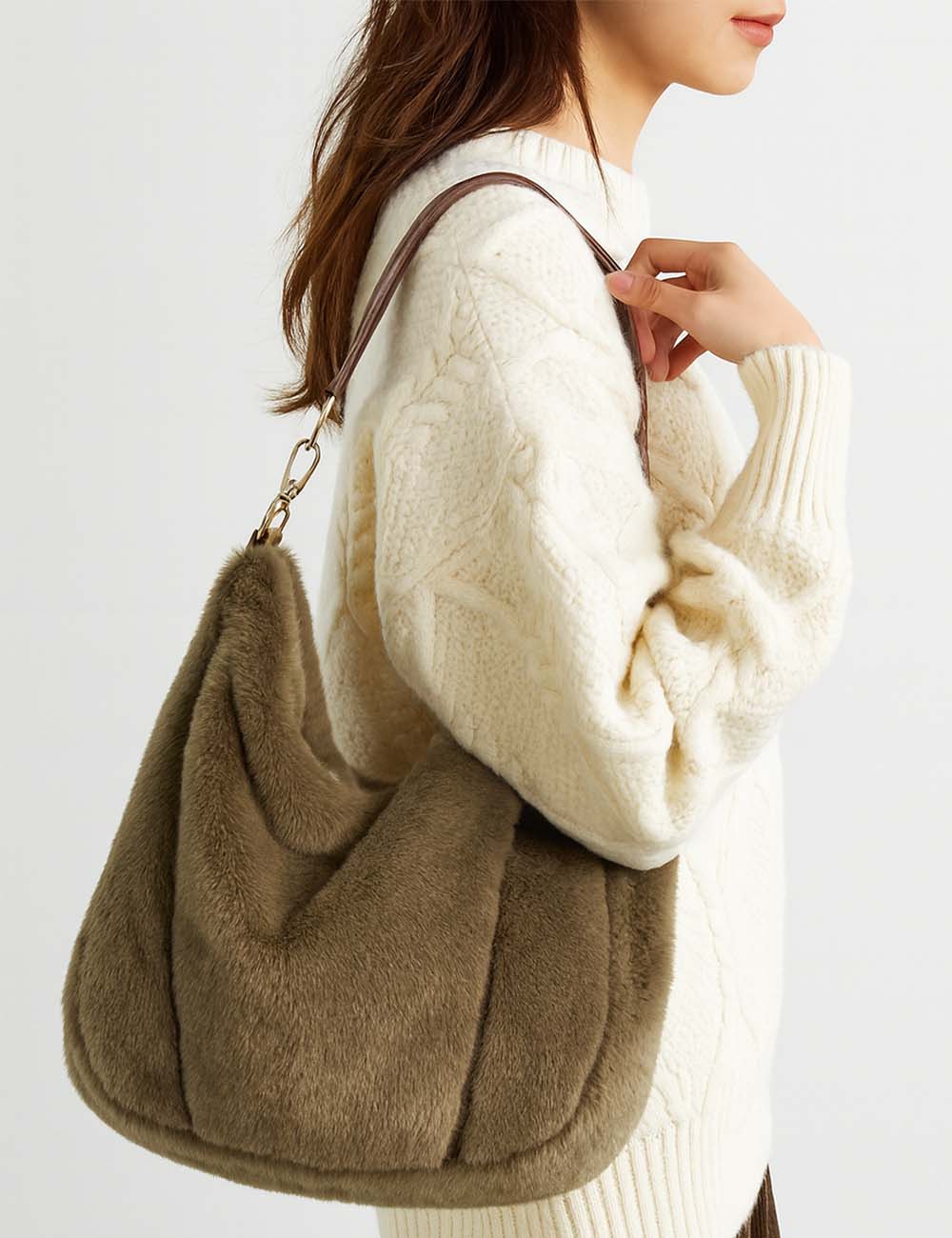 Ladies Faux Mink Fur Handbag Shoulder Tote Bag