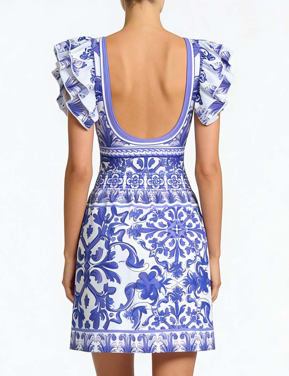Ladies Ruff Sleeves One-Piece Swimsuit with Wrap Sarong