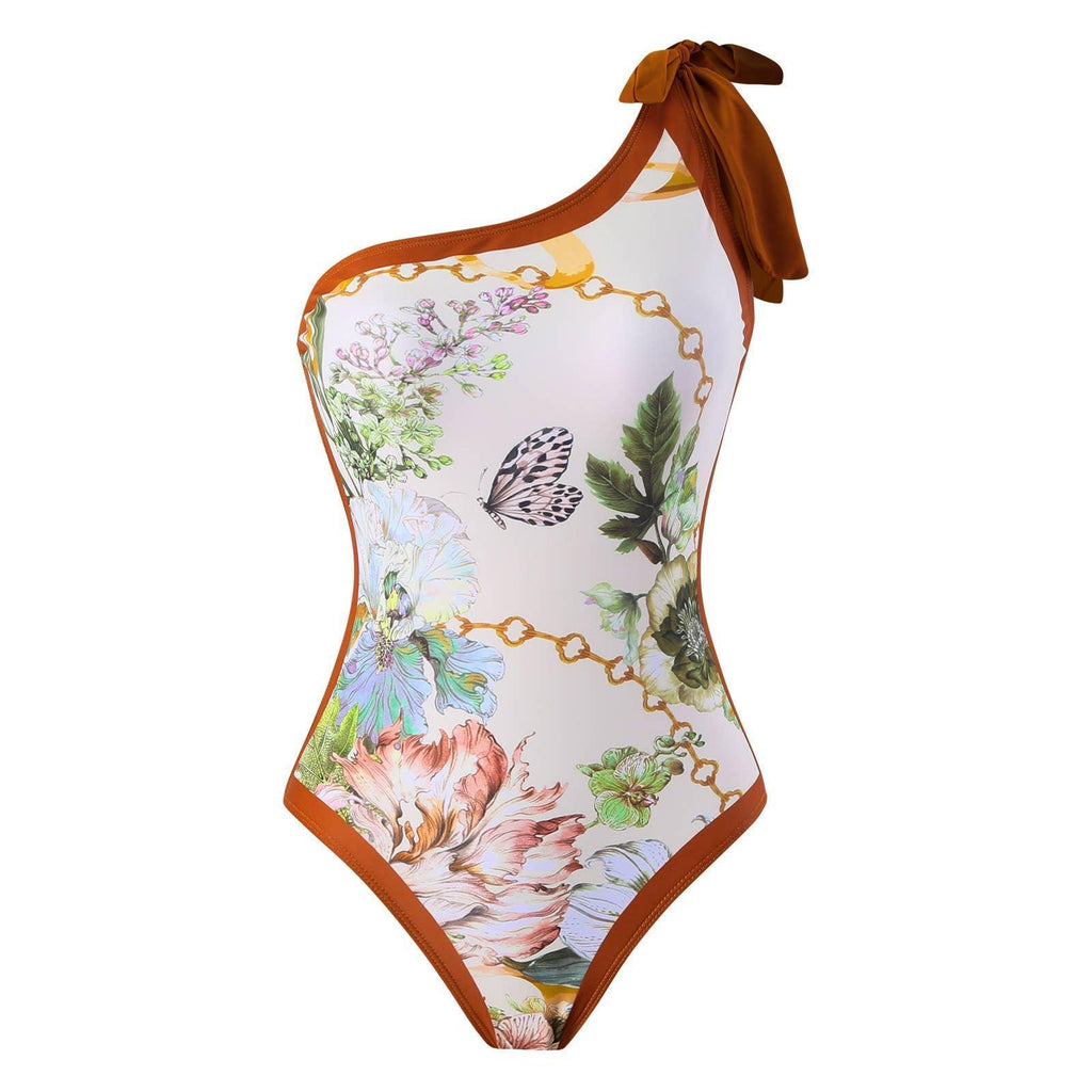 2 PCS Flower Print One Piece Swimwear with Cover Up 2590