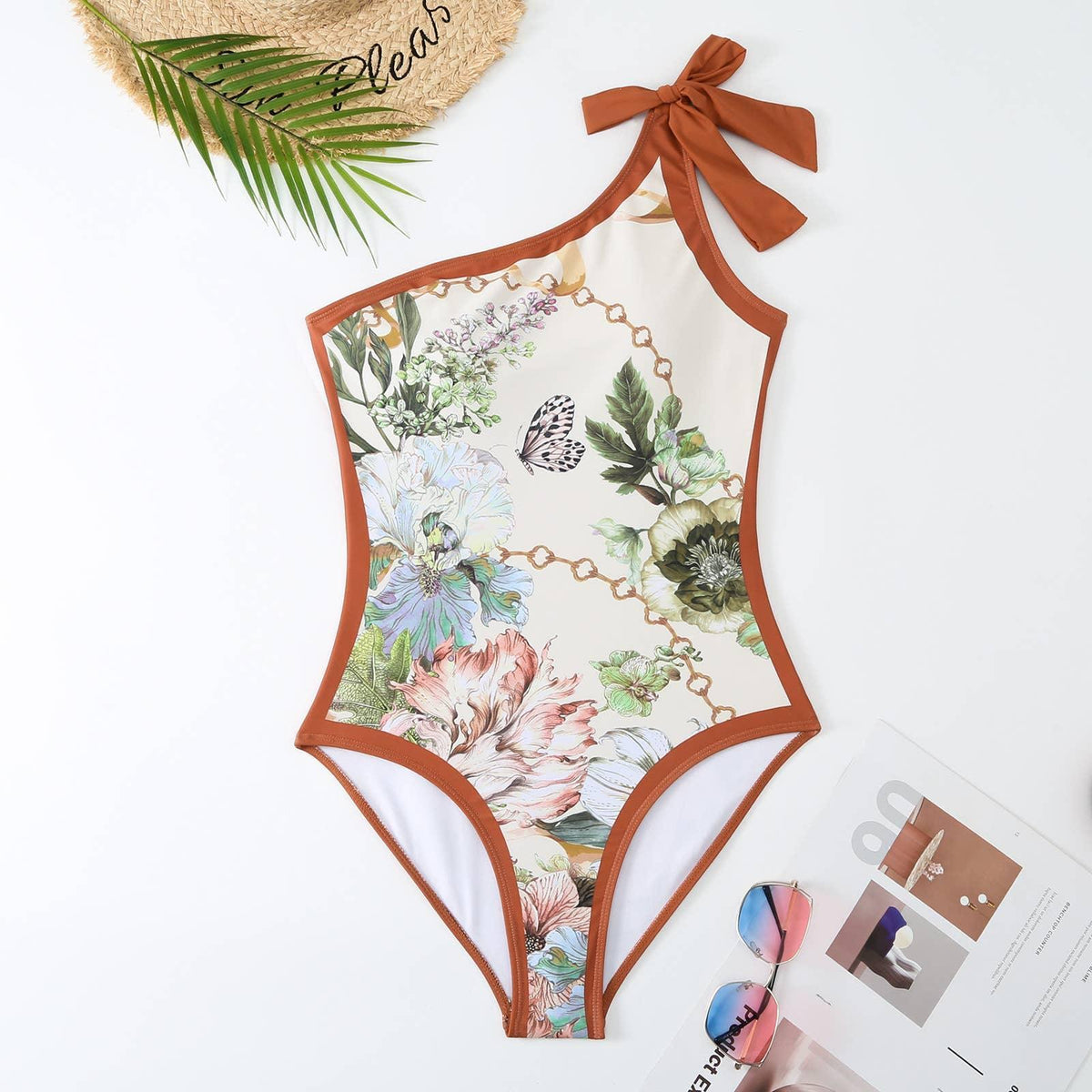 2 PCS Flower Print One Piece Swimwear with Cover Up 2590