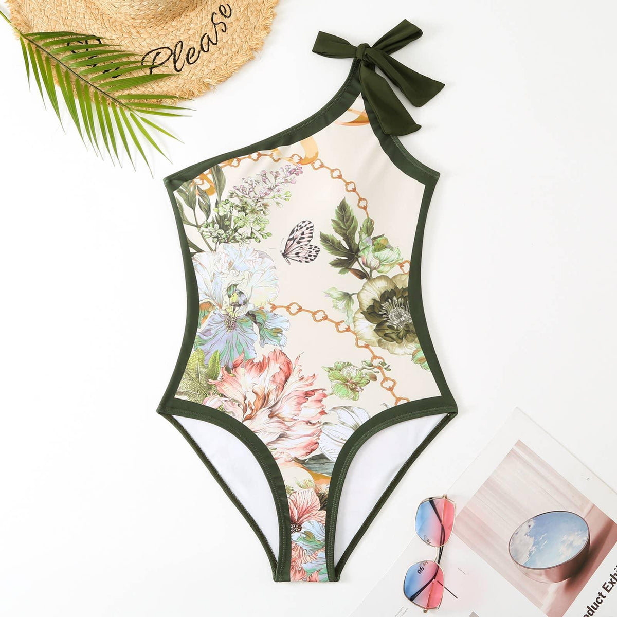 2 PCS Flower Print One Piece Swimwear with Cover Up 2590