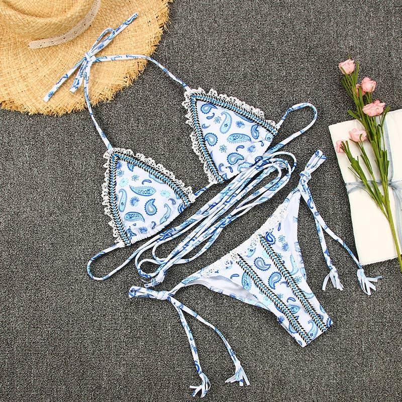 2 Piece Bohemia Style Flower Print Bikini Swimsuit Set