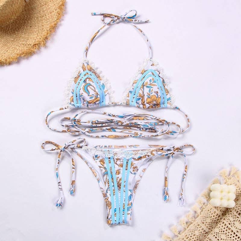 2 Piece Bohemia Style Flower Print Bikini Swimsuit Set