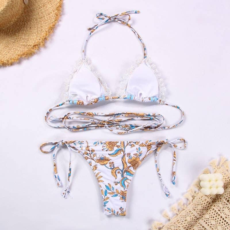 2 Piece Bohemia Style Flower Print Bikini Swimsuit Set