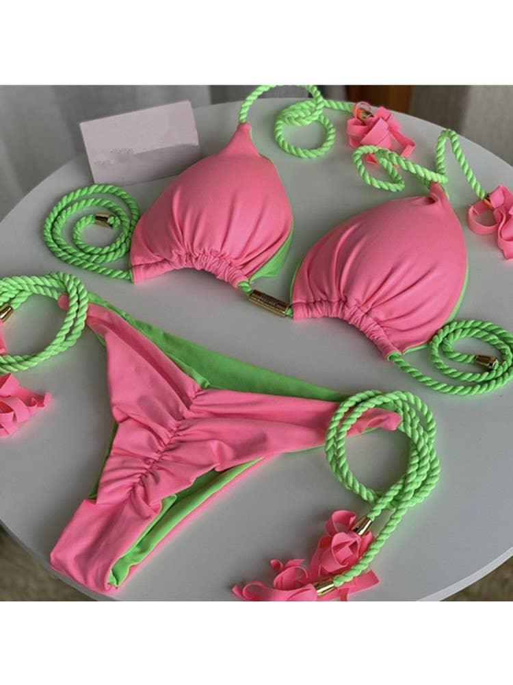 2-Piece Color Block Bikini Set Swimsuit 8BK3WST42