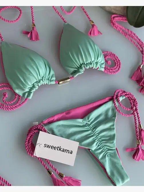 2-Piece Color Block Bikini Set Swimsuit 8BK3WST42
