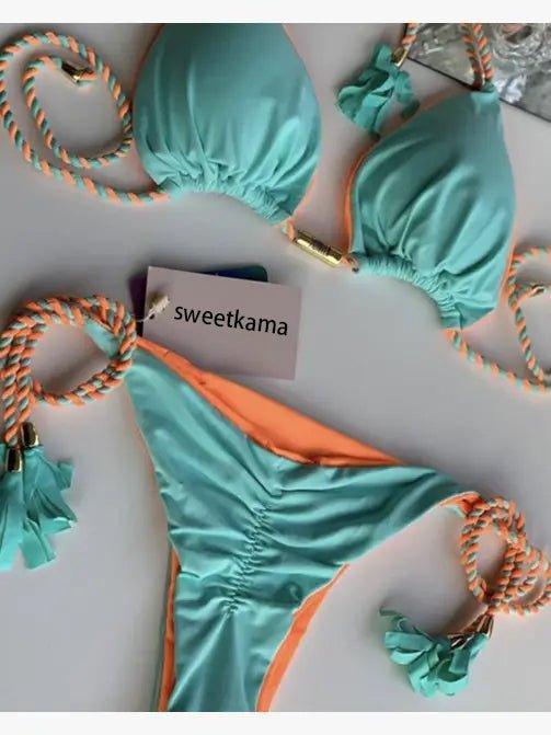 2-Piece Color Block Bikini Set Swimsuit 8BK3WST42