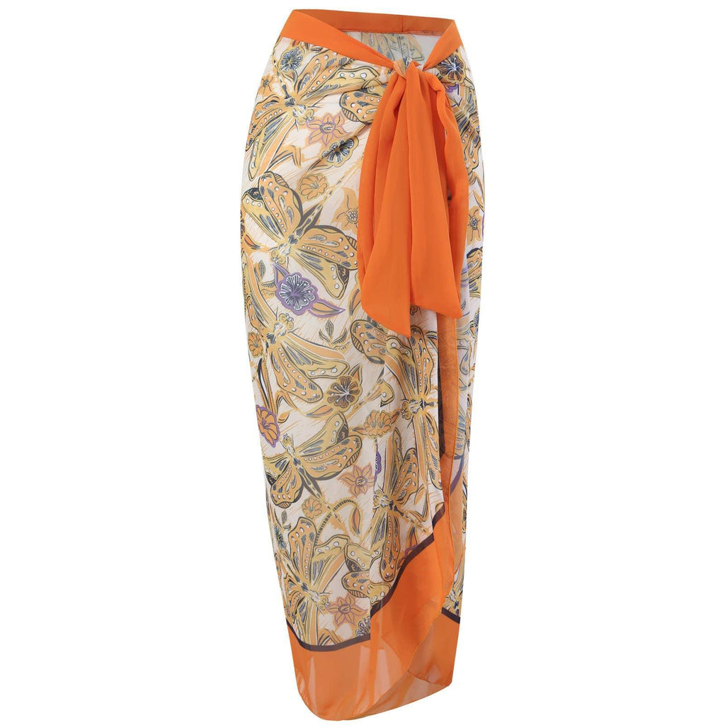 2 Piece Dragonfly Print One Piece Swimwear with Cover Up