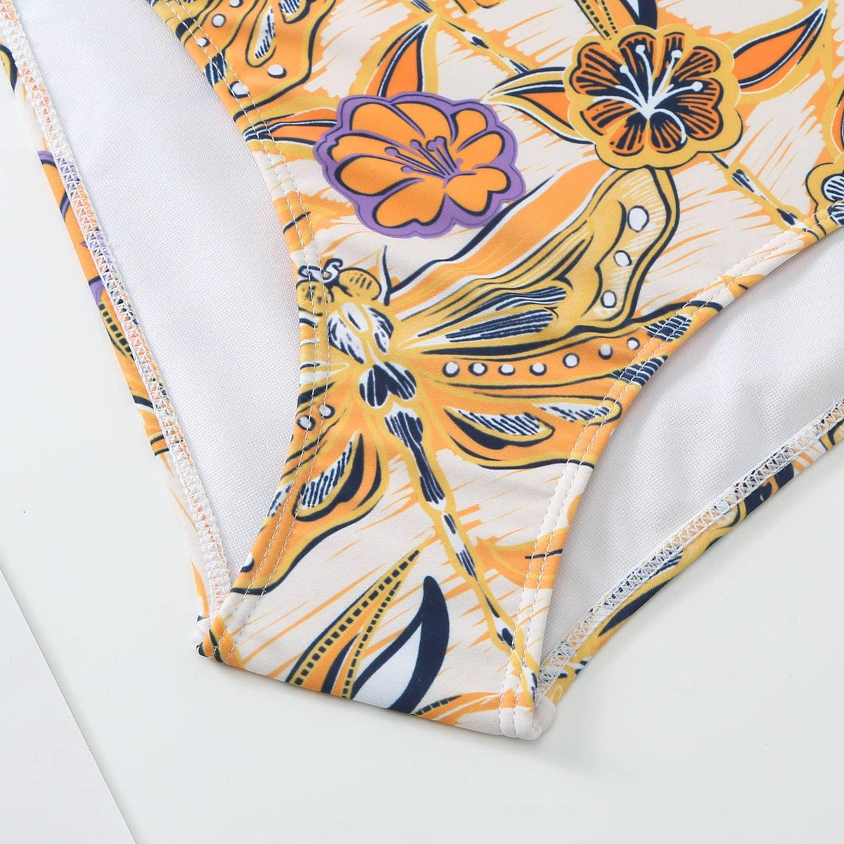 2 Piece Dragonfly Print One Piece Swimwear with Cover Up