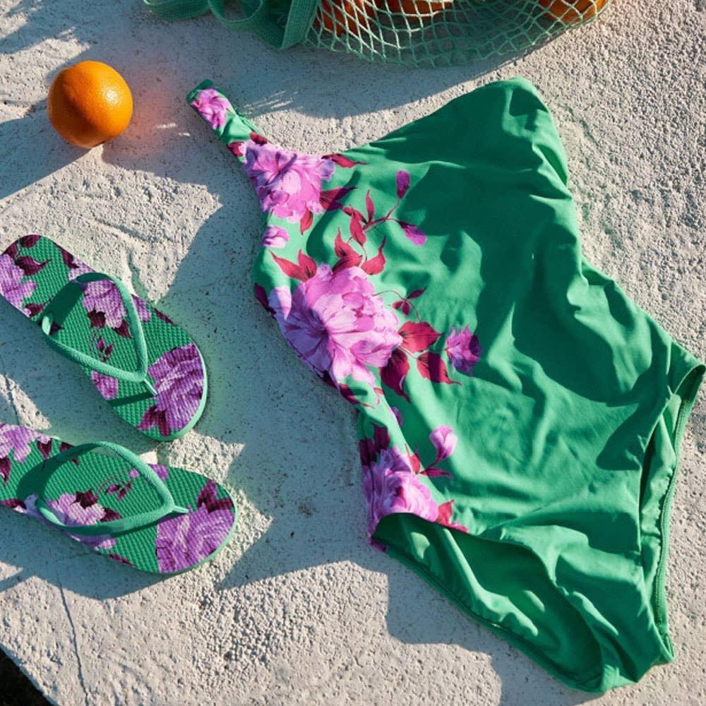 2 Piece Floral Print One Piece Swimwear with Cover Up Y20