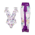 2 Piece Floral Print One Piece Swimwear with Cover Up
