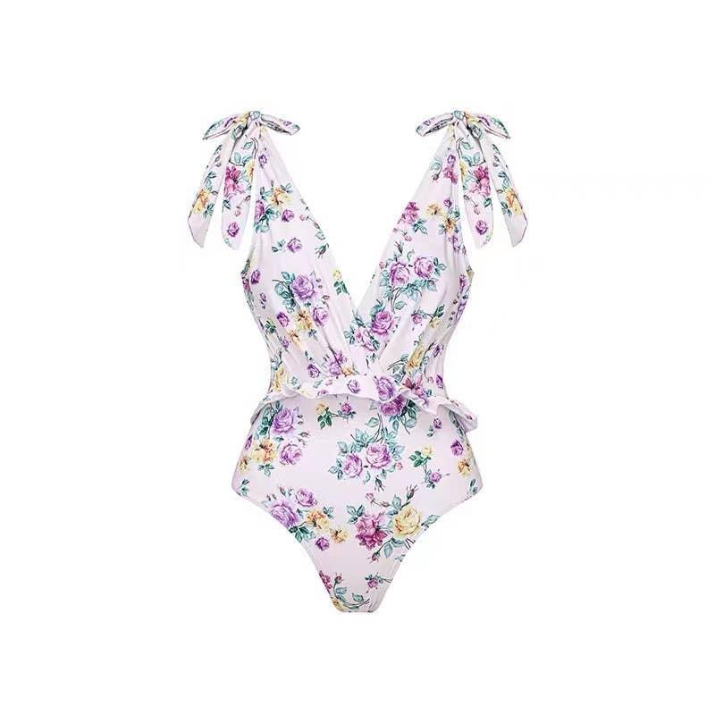 2 Piece Floral Print One Piece Swimwear with Cover Up