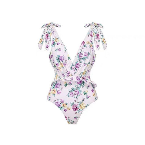 2 Piece Floral Print One Piece Swimwear with Cover Up