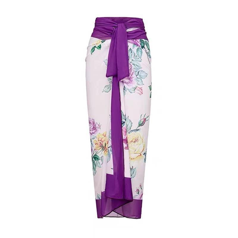 2 Piece Floral Print One Piece Swimwear with Cover Up
