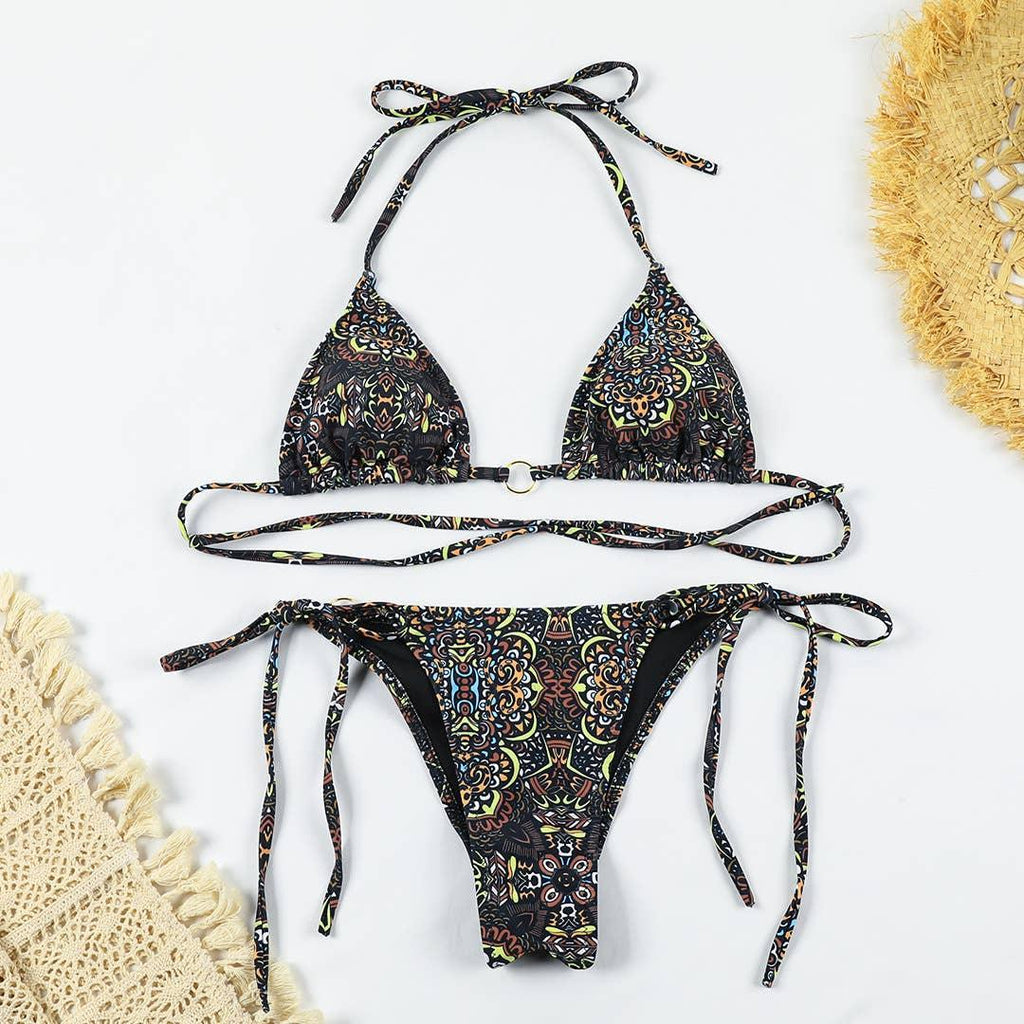 2 Piece Flower Print Bikini Swimsuit Set