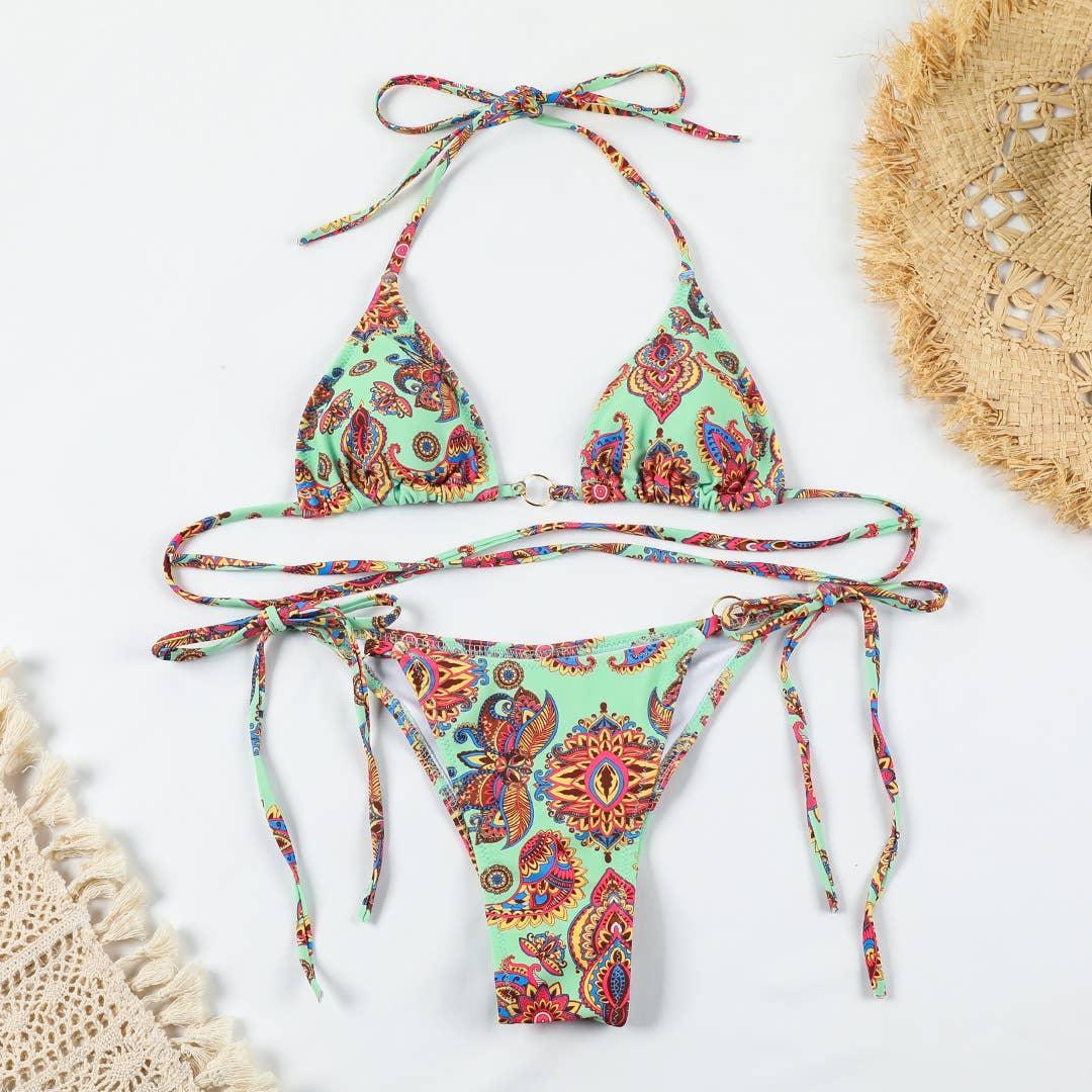 2 Piece Flower Print Bikini Swimsuit Set