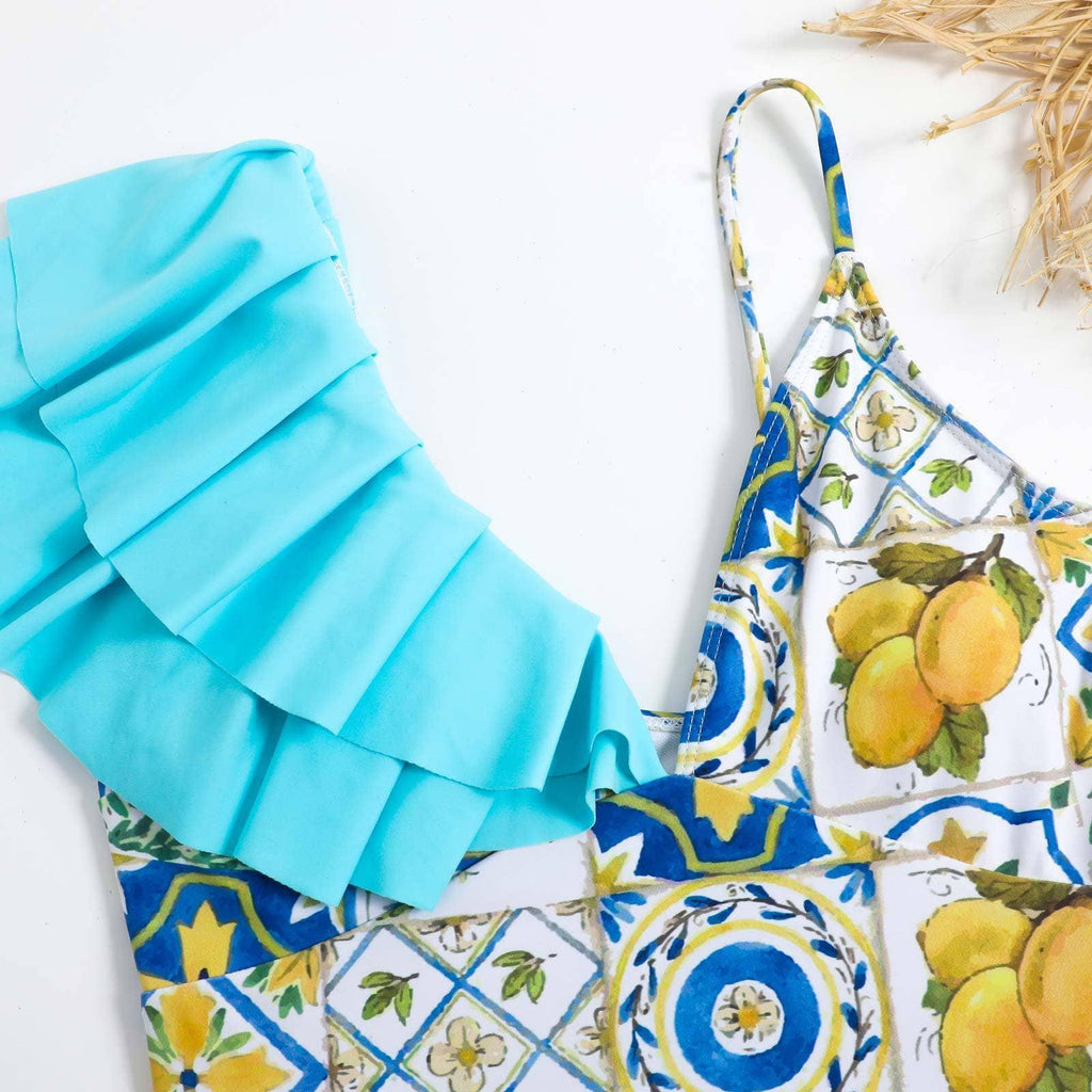 2 Piece Mix Pattern Print One Piece Swimwear with Cover Up