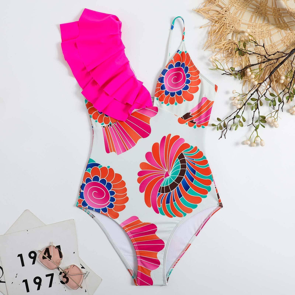 2 Piece Mix Pattern Print One Piece Swimwear with Cover Up