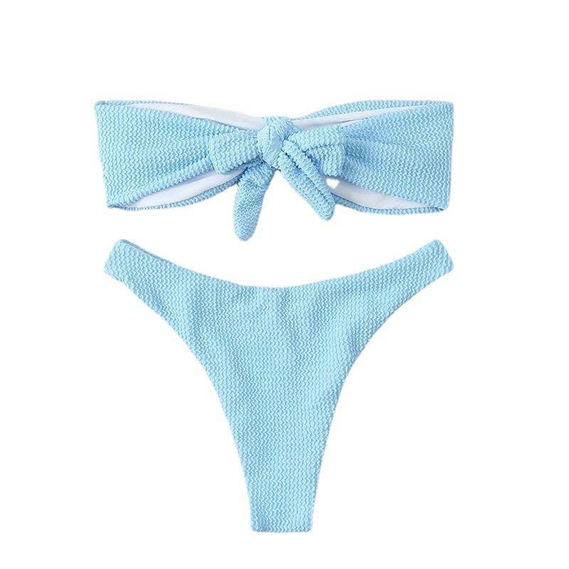 2 Piece Solid Color Back Tie Swimsuit 8812