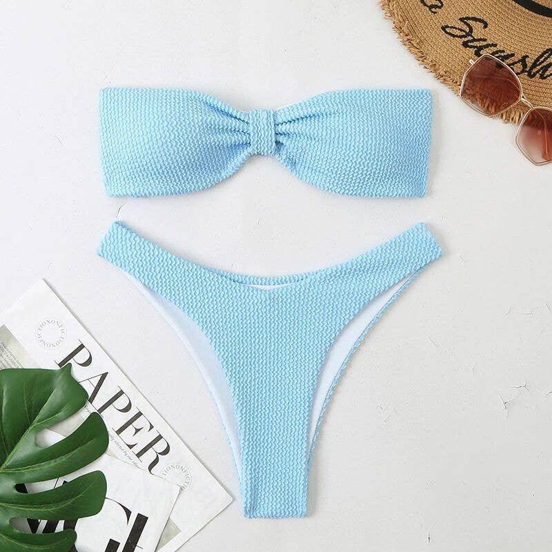 2 Piece Solid Color Back Tie Swimsuit 8812
