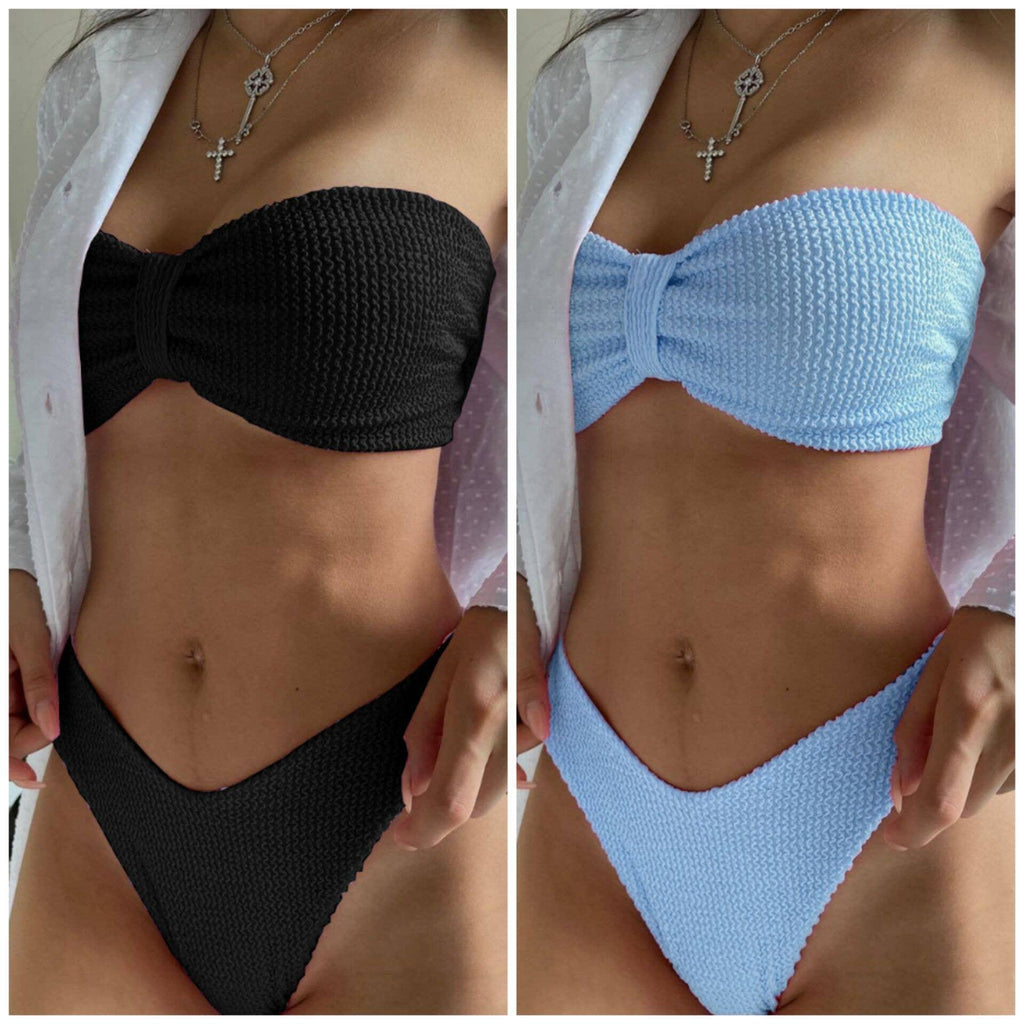 2 Piece Solid Color Back Tie Swimsuit 8812
