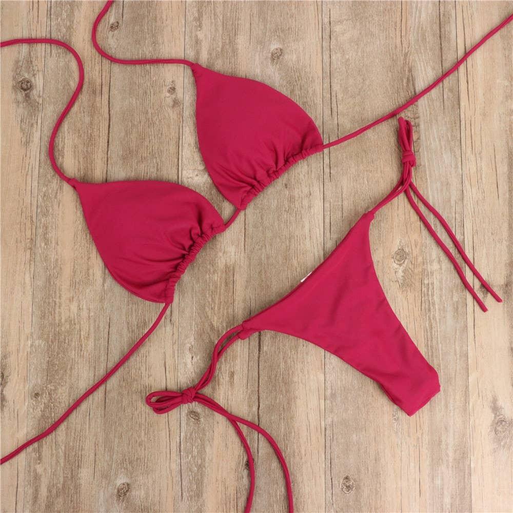 2-Piece Solid Color Bikini Swimsuit 1295