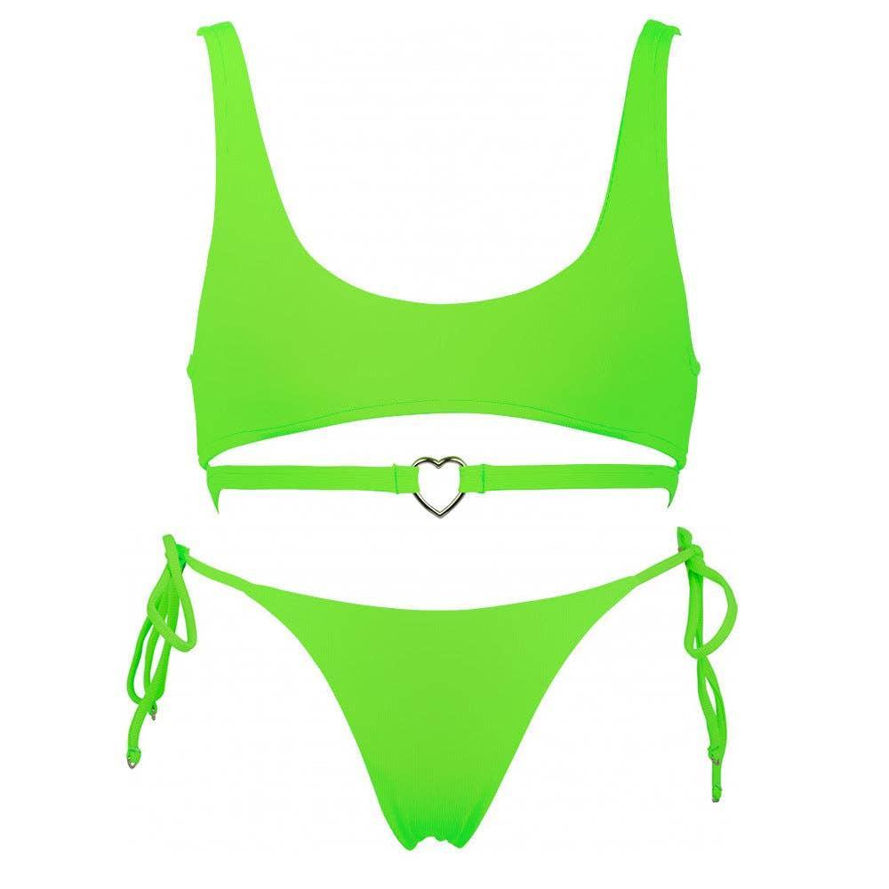 2-Piece Solid Color Bikini Swimsuit with Heart