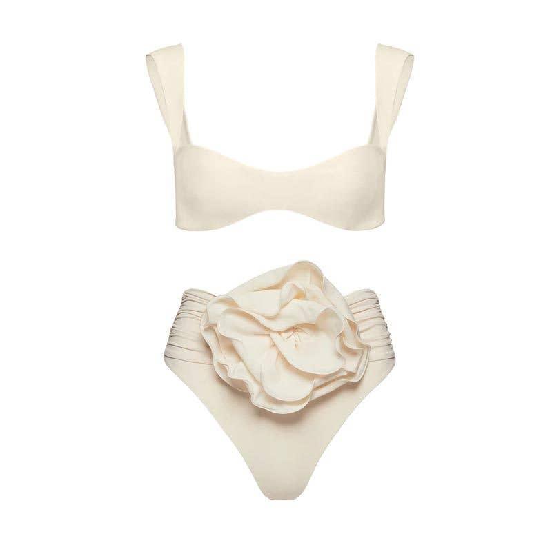 2 Piece Solid Color Flower Swimsuit Bikini Set 6649