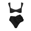 2 Piece Solid Color Flower Swimsuit Bikini Set 6649