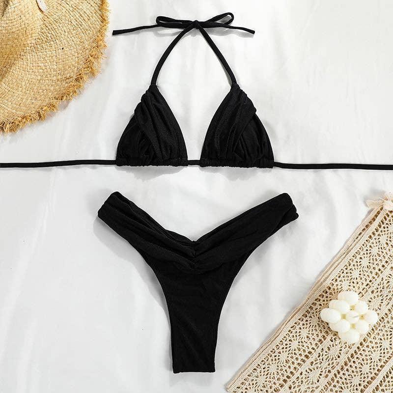 2 Piece Solid Color Swimsuit Bikini Set