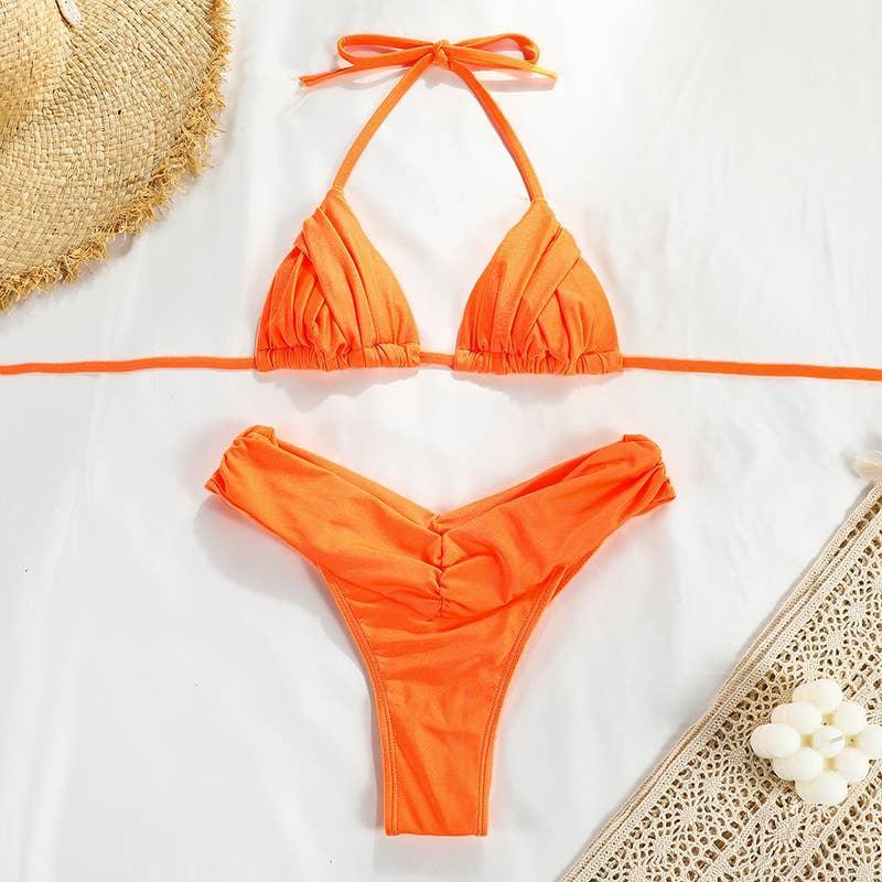 2 Piece Solid Color Swimsuit Bikini Set