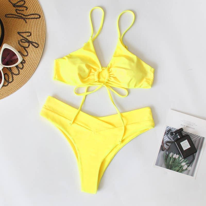 2 Piece Solid Color with Ring Bikini Swimsuit