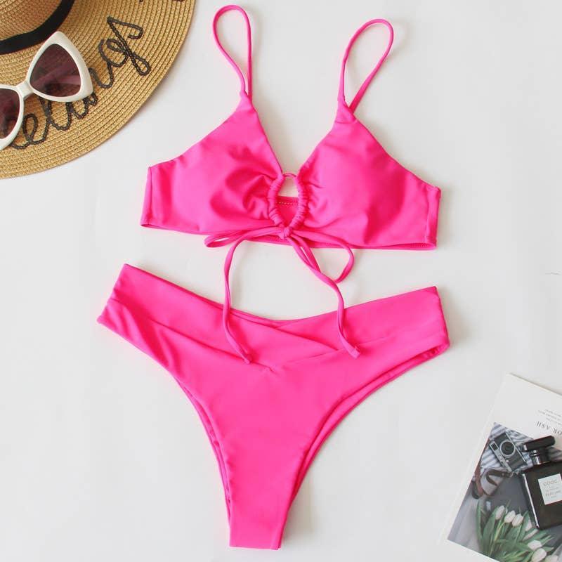 2 Piece Solid Color with Ring Bikini Swimsuit