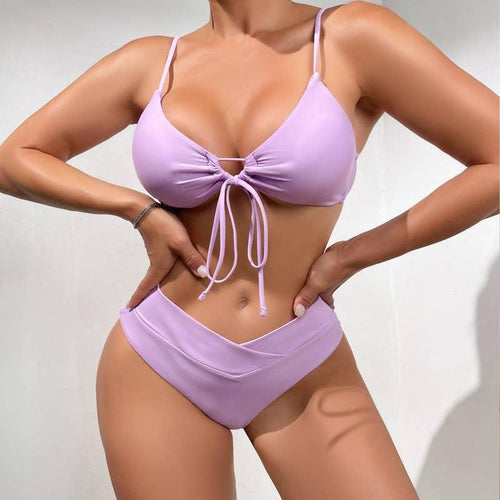 2 Piece Solid Color with Ring Bikini Swimsuit