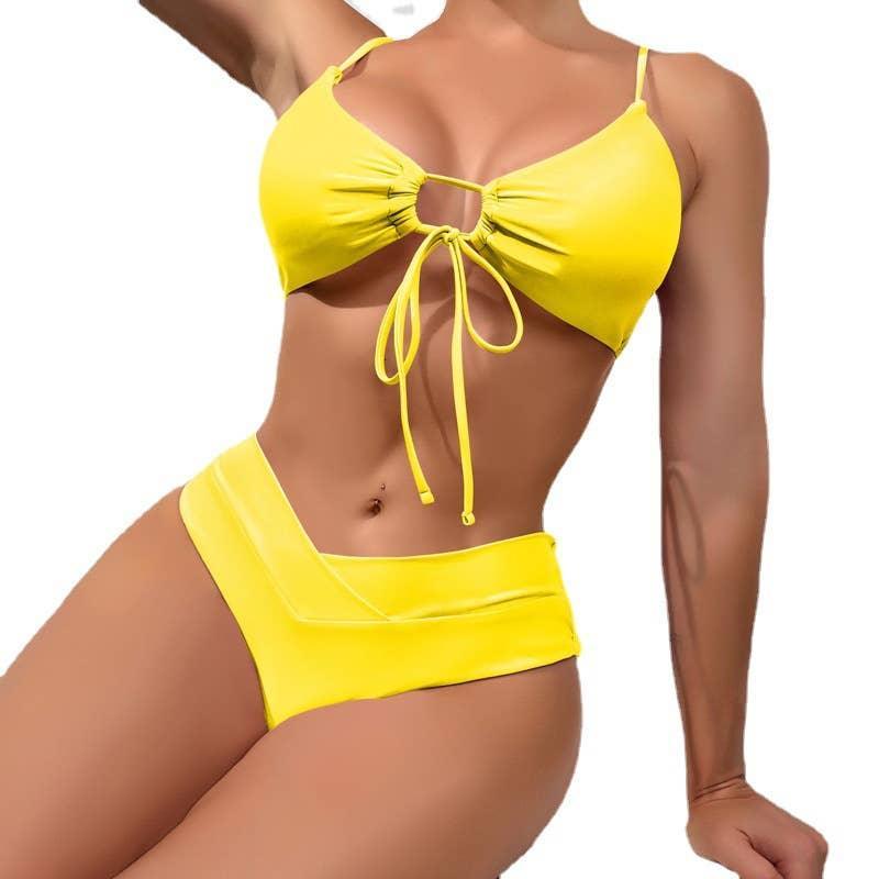 2 Piece Solid Color with Ring Bikini Swimsuit