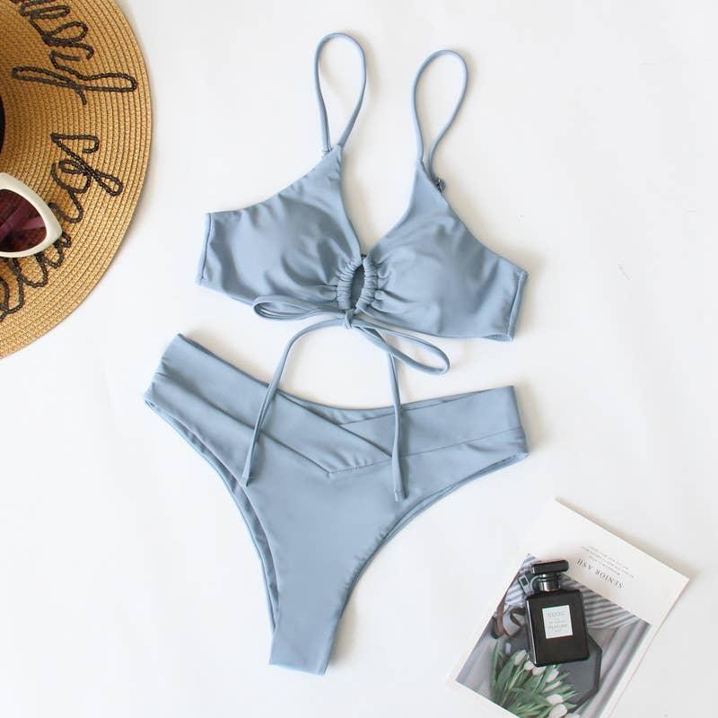 2 Piece Solid Color with Ring Bikini Swimsuit