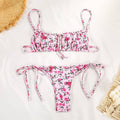 2 Piece String Tie Flower Print Bikini Swimsuit Set