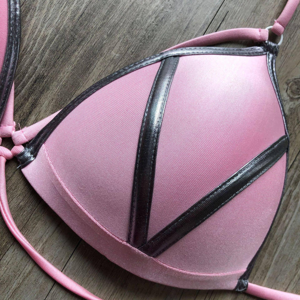 2-Piece Stripe Solid Color Bikini Swimsuit