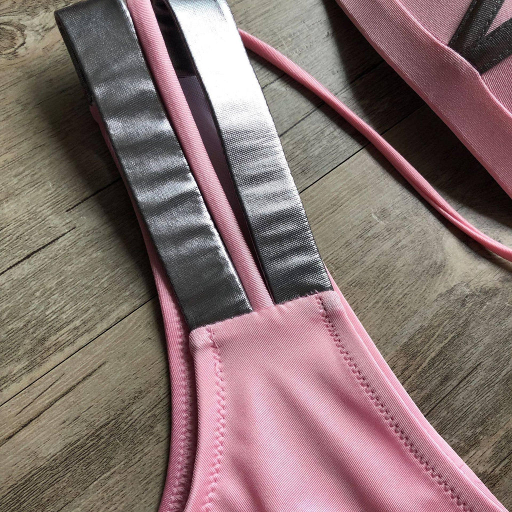 2-Piece Stripe Solid Color Bikini Swimsuit