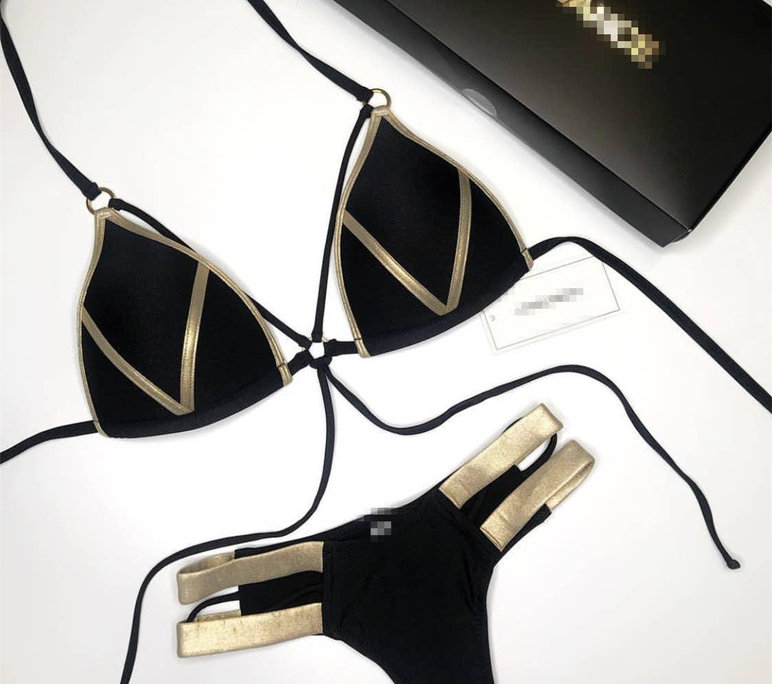 2-Piece Stripe Solid Color Bikini Swimsuit